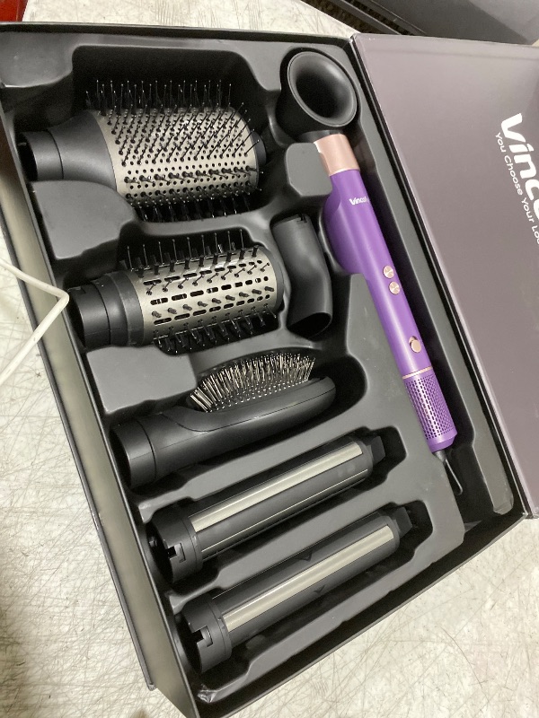 Photo 1 of 7-in-1 Hair Dryer Brush and Hair Styler Set – Fast Drying, Curling, Straightening & Volumizing – Hot Air Styling Tool with No Heat Damage – for All Hair Types – Violet
