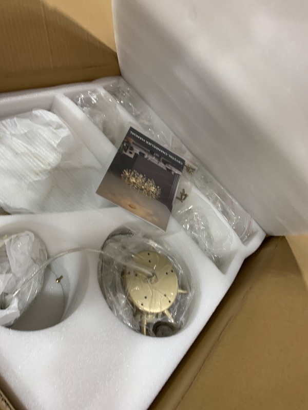 Photo 1 of EGM Gold Tree Branch Crystal Chandelier, 32 Inch Modern Raindrop Crystal Ceiling Light Fixtures 10-Light(E12), Hanging Round Chandeliers for Dining Room Living Room Bedroom Foyer