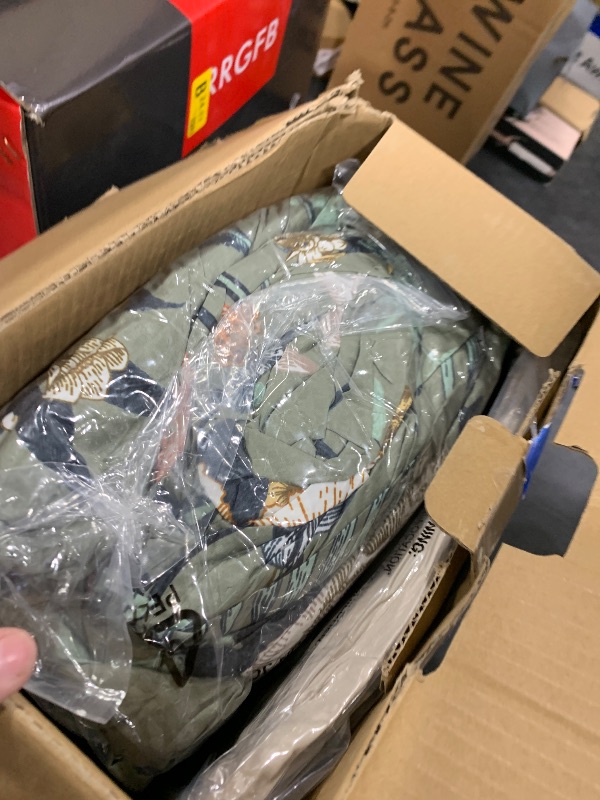 Photo 1 of CASAAGUSTO Queen Comforter Set, 7 PCS Green Butterfly Floral Comforter Set with Flowers Leaves Pattern, Soft Seersucker Design All Season Queen Size Bedding Set(90"X90")