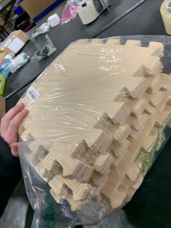 Photo 1 of Yostrong® 18 Tiles Interlocking Puzzle Foam Baby Play Mat for Playing - EVA Babies Crawling Mat | Rubber Floor Work Out Mats for Home Gym. Beige. YOC-Jb18N