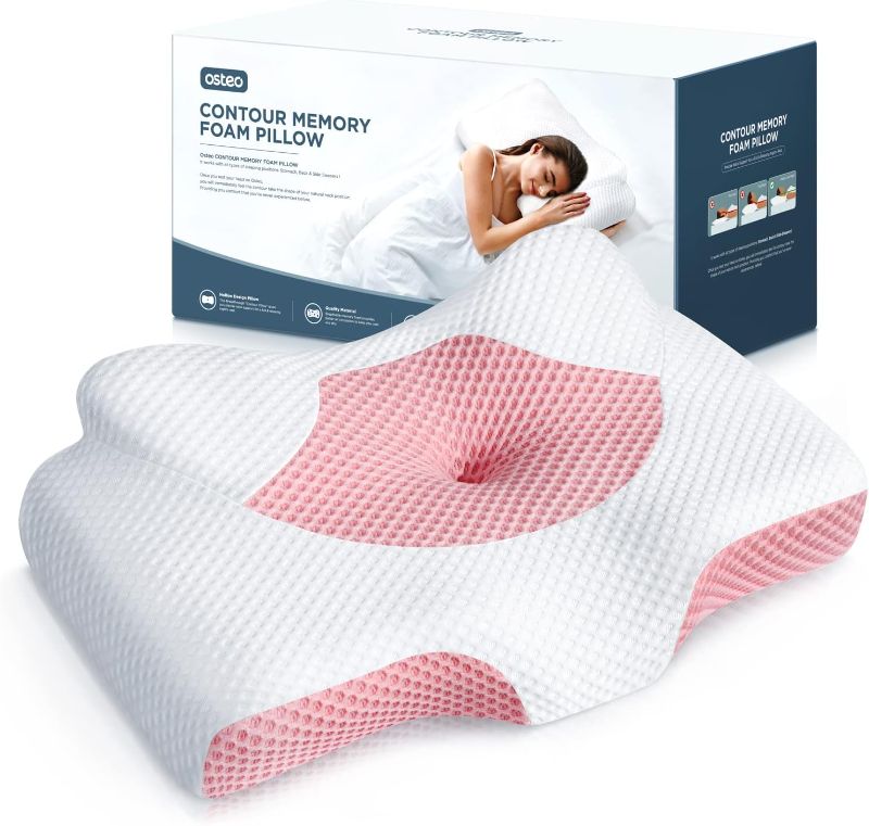 Photo 1 of Osteo Cervical Pillow for Neck Pain Relief, Hollow Design Odorless Memory Foam Pillows with Cooling Case, Adjustable Orthopedic Bed Pillow for Sleeping, Support for Side Back Sleepers
