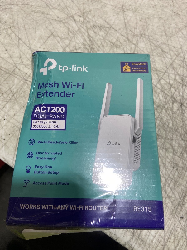 Photo 1 of TP-Link AC1200 WiFi Extender, 2023 Engadget Best Budget Pick, 1.2Gbps Signal Booster for Home, Dual Band 5GHz/2.4GHz, Covers Up to 1500 Sq.ft and 30 Devices,Support Onemesh, One Ethernet Port (RE315)