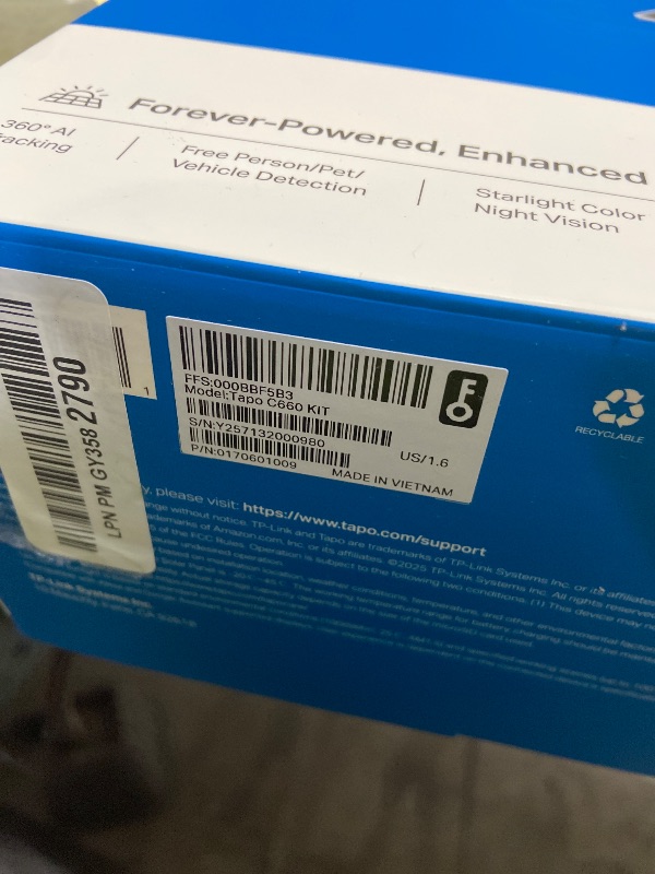 Photo 1 of Tapo 4K Outdoor Pan/Tilt Wireless Security Camera - Battery with Solar Charging, 360° Motion Track, 24/7 Capture, Person/Vehicle Detection, Subscription-Free Local Storage or Optional Cloud, C660 KIT
