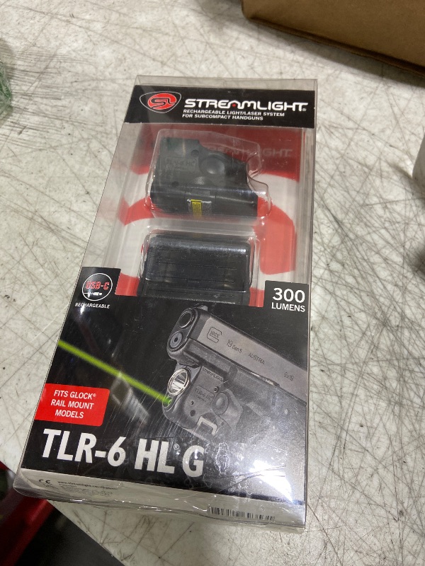 Photo 1 of Streamlight 69353 TLR-6 HL G 300-Lumen Rechargeable Tactical Weapon Light with Integrated Green Aiming Laser Designed Exclusively and Solely for Select Glock Railed Handgun Models Only, Black