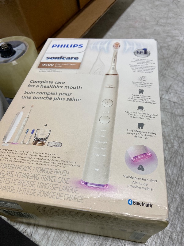 Photo 1 of Philips Sonicare DiamondClean Smart 9500 Electric Toothbrush, Sonic Toothbrush with App, Pressure Sensor, Brush Head Detection, 5 Brushing Modes and 3 Intensity Levels, Rosegold, Model HX9923/61