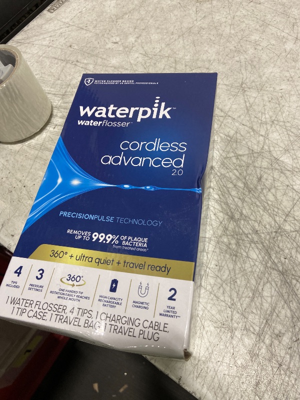 Photo 1 of Waterpik Cordless Advanced 2.0 Water Flosser For Teeth, Gums, Braces, Dental Care With Travel Bag and 4 Tips, ADA Accepted, Rechargeable, Portable, and Waterproof, White WP-580, Packaging May Vary