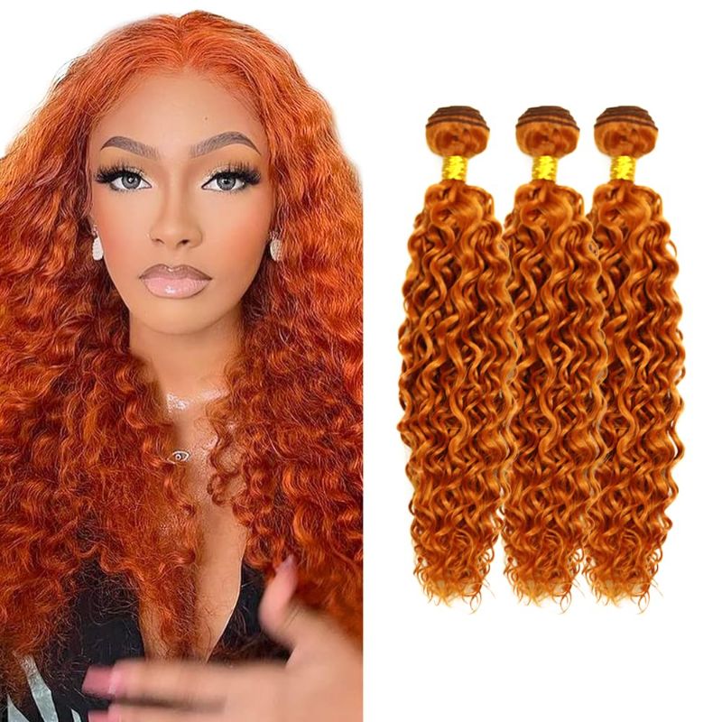 Photo 1 of #350 Orange Bundles Water Wave Bundles Human Hair 16 18 20 Inch Unprocessed Brazilian Virgin Weave Hairs Ginger Orange 3 Bundle 50 Gram Per Bundle Human Hair Extensions For Black Women
