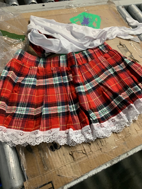 Photo 1 of ***(HEAVILY USED/ MINOR DAMAGE)***Avidlove School Girl Costume for Women Sexy School Girl Outfit Lingerie Role Playing Lingerie Set with Top and Mini Skirt(White,S)