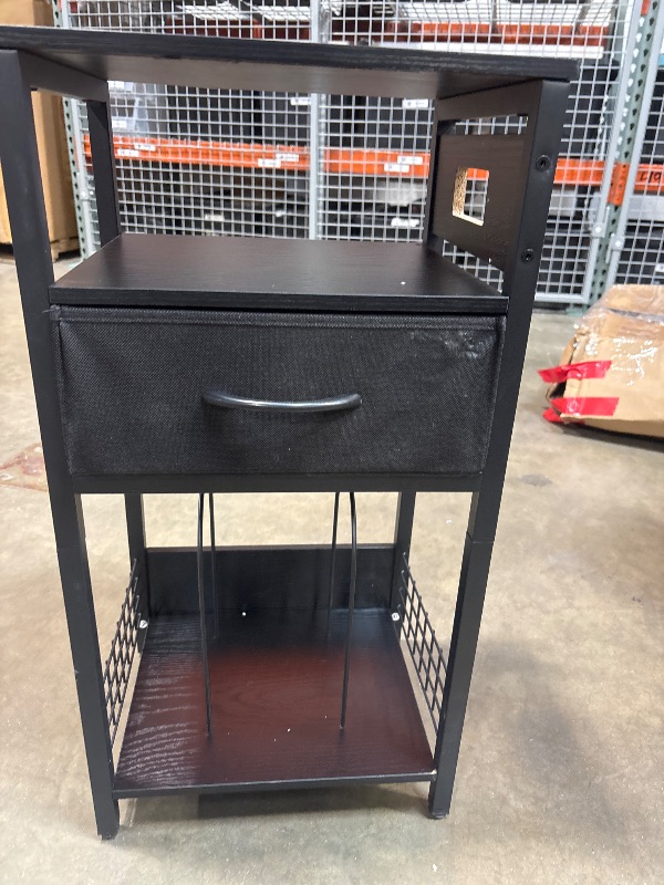 Photo 1 of ***HAS DAMAGED TABLETOP*** Yoobure Side Table - Night Stand with Charger Station & LED Light, 3 Tier Small End Table Living Room, Bedside Table with Drawer, Record Player Stand with Vinyl Storage, Black Nightstand for Bedroom