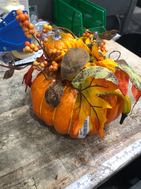Photo 1 of **DOESN'T HAVE LIGHTS*** Lvydec Large Pumpkin Fall Table Decoration, Artificial Pumpkin with Maple Leaves Sunflower Berries and LED Lights for Fall Table Centerpieces Thanksgiving Decor