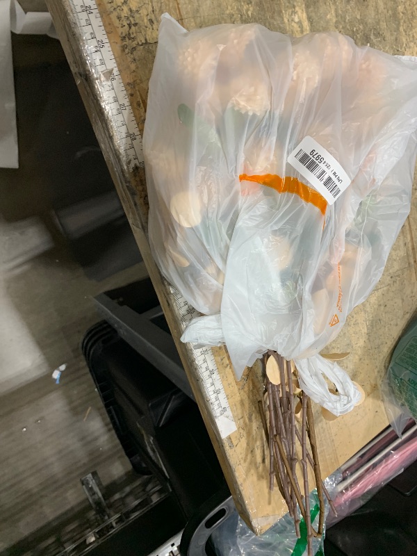 Photo 1 of 10pcs Fake Flowers Faux Silk Pompon Mums, Bulk Fake Mini Chrysanthemums with 2pcs Eucalyptus Stems, Artificial Kiku Flowers for Vase DIY Centerpieces Bouquet Floral Arrangements Decorations, Beige