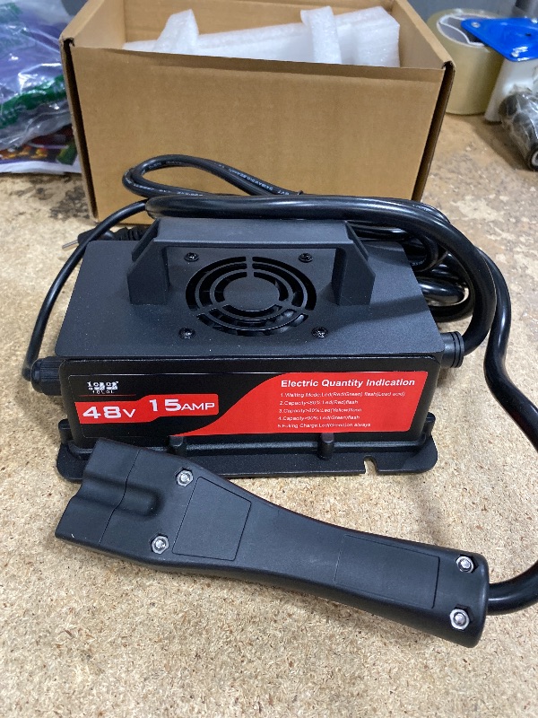 Photo 1 of 10L0L Golf Cart 48V 15A Battery Charger for EZGO RXV Golf Cart - IP68 Waterproof, Auto Shut-Off, Smart Cooling, Aluminum Housing, Charging Indicator (Black)