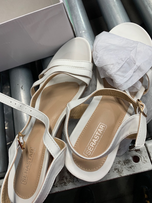 Photo 1 of (used) SERASTAR Wedge Sandals for Women Dressy - White Summer Low Platform Sandals - Size 10