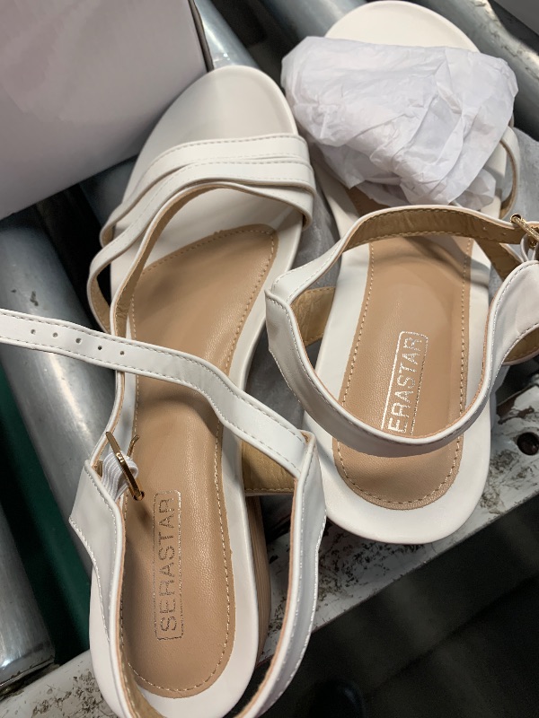 Photo 1 of (used) SERASTAR Wedge Sandals for Women Dressy - White Summer Low Platform Sandals - Size 10