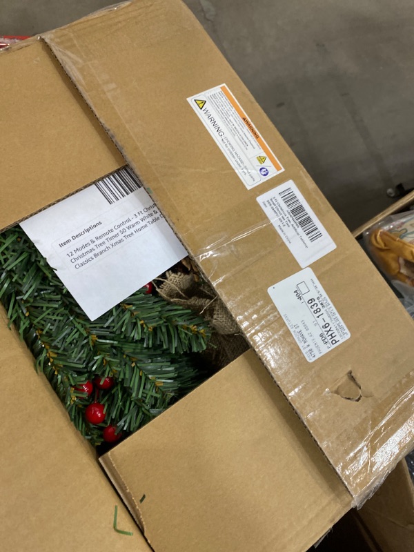 Photo 1 of 12 Modes & Remote Control - 3 Ft Christmas Tree, Artificial Tabletop Small Christmas Tree Timer 50 Warm White & Multicolored Lights Pine Cones Red Berried Classics Branch Xmas Tree Home Table Decor