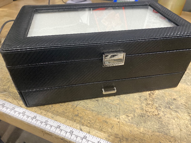 Photo 1 of ***(HEAVILY USED/ MINOR DAMAGE)***ProCase 12 Slot Watch Box for Men, 2-Layer Watch Display Case with Glass Lid, Watch Holder with Drawer, Jewelry Storage Organizer for Watches Sunglasses Rings Necklaces -Allblack