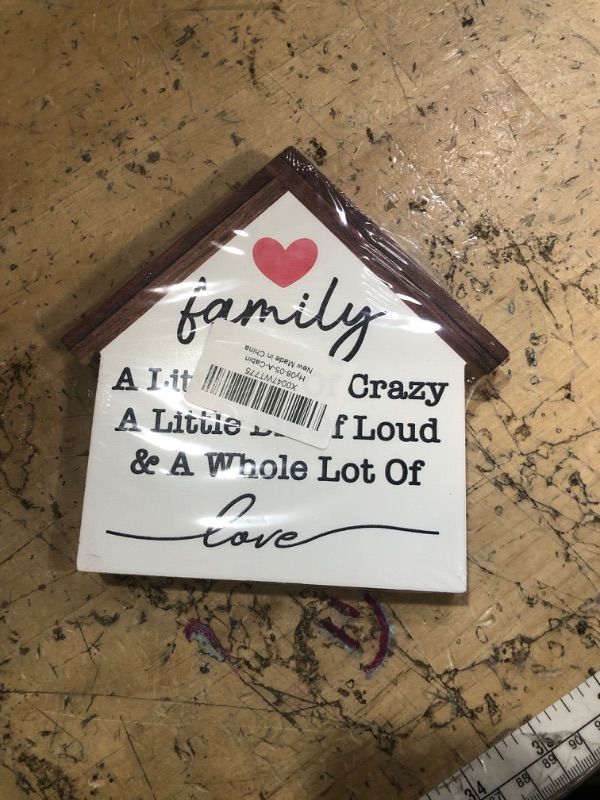 Photo 1 of ***TABLETOP SIZE *** Family Sign Family a Little Bit of Crazy Wood Block Sign Home Decoration Farmhouse Family House Shape Wooden Sign Decor for Desk Shelf Tiered Tray