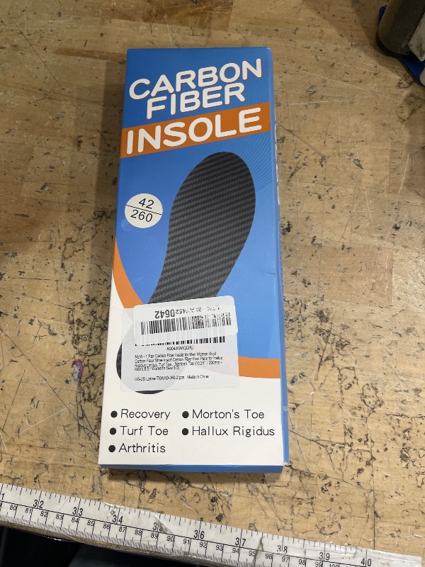 Photo 1 of 1 Pair Carbon Insole - Men Women Rigid Shoe Insert with Carbon Foot Plate for Hallux Rigidus Limitus, Turf Toe, Morton's Toe (10.25' / 260mm - Men's 8.5 / Women's Size 9.5)