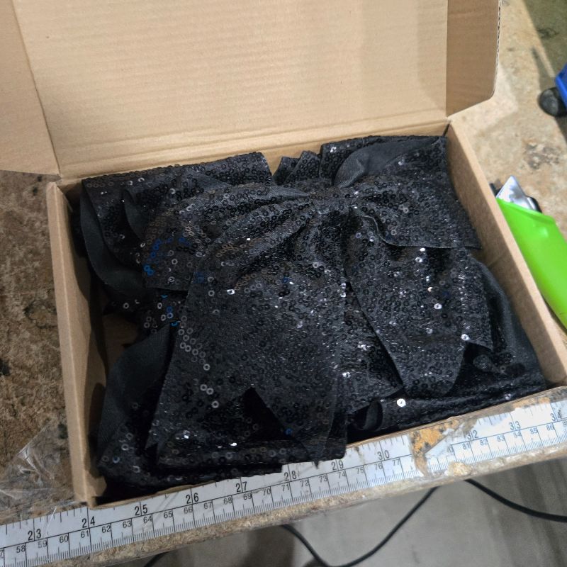 Photo 1 of 12 Pieces 8 Inch Black Cheer Bows Glitter Jumbo Cheerleading Bow with Elastic Ponytail Holder Bow Hair Tie Band Hair Accessories for School Girls Toddlers