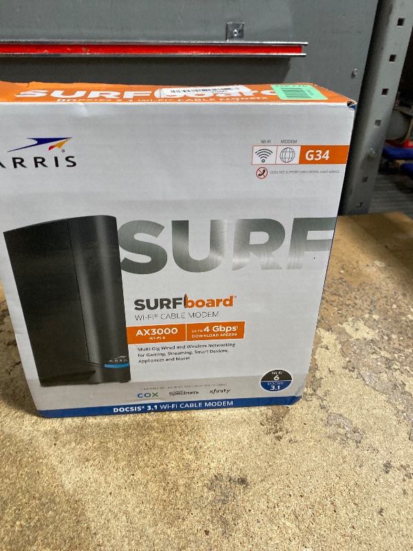 Photo 1 of ***SEE NOTES***ARRIS (G34) - Cable Modem Router Combo - Fast DOCSIS 3.1 Gigabit WiFi 6 (AX3000), Approved for Comcast Xfinity, Cox, Spectrum & More, 1 Gbps Max Internet Speeds