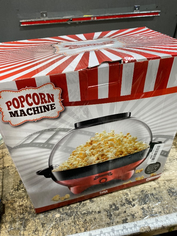 Photo 1 of **USED** Gadgy Popcorn Machine – 800W Electric Hot Oil Popcorn Maker with Non-Stick Plate, Lid & Stirrer – Large 24-Cup Popper for Home, Parties, Movie Night – Butter, Sugar & Spice Compatible (Red)