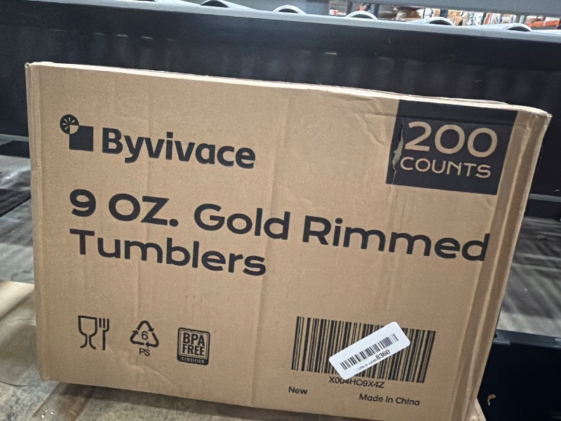 Photo 1 of [200 Pack] 9oz Clear Plastic Cups with Gold Rimmed Sturdy & Food Safe Disposable Wine Glasses Party Wedding Cups Disposable Drinking Cups Plastic Cocktail Glasses for Wine, Juice & Cold Beverages