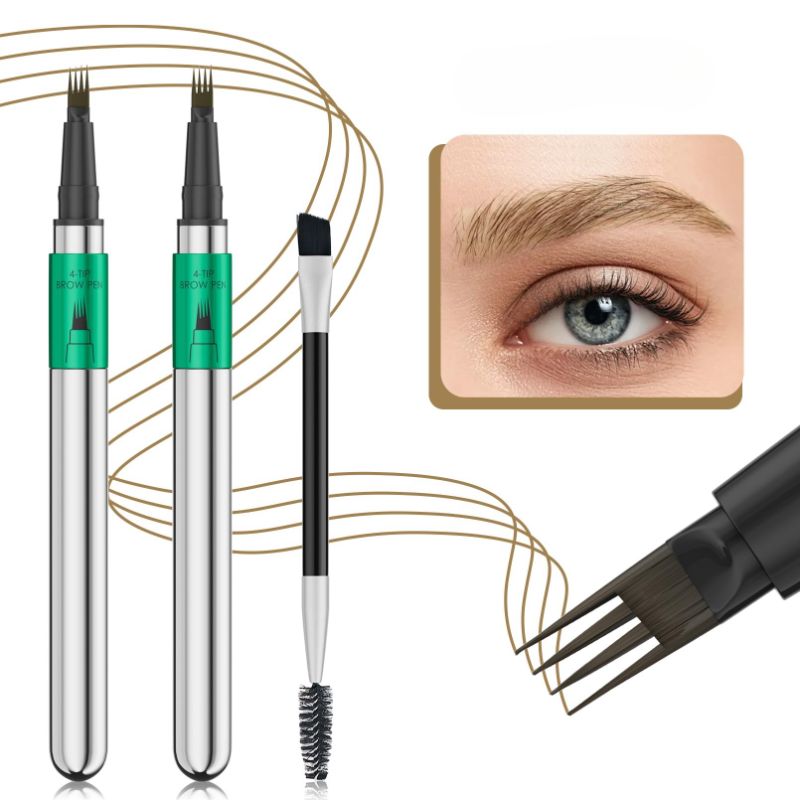 Photo 1 of ***PARTIAL SET EMPTY PACKAGING REMOVED***  2 Pcs Microblading Eyebrow Pen Set with Eyebrow Brush, 3D Waterproof 4-Tip Precision Eyebrow Pencil, Long-Lasting Natural Fine Stroke Magic Eyebrow Pencil for Women Stay All Day (Light Brown)