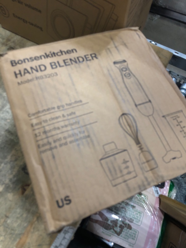 Photo 1 of **UNKNOWN DAMAGES/MISSING PIECES/ UNTESTED*** Bonsenkitchen 4-in-1 Immersion Blender Handheld, 20 Speeds Hand Blender with Turbo Mode, Stainless Steel Blade, Egg Whisk, Beaker & Chopper Bowl, Stick Mixer for Soup, Smoothie, Puree, Baby Food