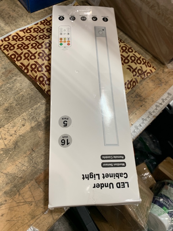 Photo 1 of 16in Under Cabinet Lighting Wireless, 160 LED Motion Sensor Light Indoor, Rechargeable Closet Lights with Remote Control, 3 Color Temps Under Counter Lights for Kitchen, Pantry, Stair, 5 Pack