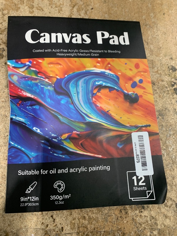 Photo 1 of 12 Sheets Canvas Paper Pad 9”x12”, 350 GSM Canvas Sheets Glue Bound Canvas Sketchbook for Adults and Students - Acrylic Painting, Oil Painting