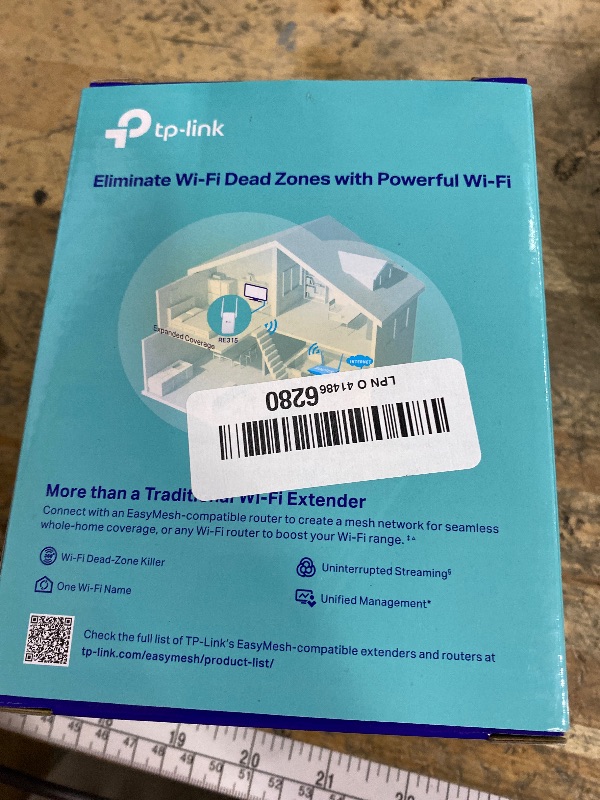 Photo 1 of (used/fair) TP-Link AC1200 WiFi Extender, 2025 Wirecutter Best WiFi Extender, 1.2Gbps Home Signal Booster, Dual Band 5GHz/2.4GHz, Up to 1600 Sq.ft and 32 Devices, EasyMesh Compatible, One Ethernet Port (RE315)