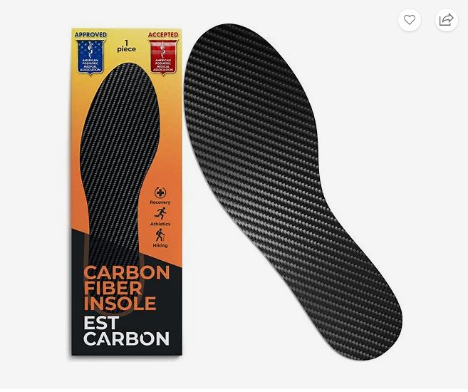 Photo 1 of **STOCK PHOTO ONLY** Estcarbon - Carbon Fiber Insole - 1 Pc, Men 9, Women 9.5 - Unisex Orthotic Shoe Insert - Stiff Foot Plate