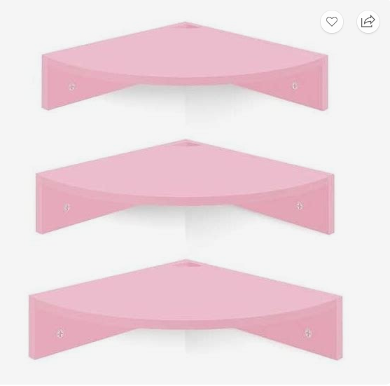 Photo 1 of **UNKNOWN MISSING PIECES** Corner Shelf Wall Mount, Set Of 3 Corner Floating Shelves With Cable Pink
