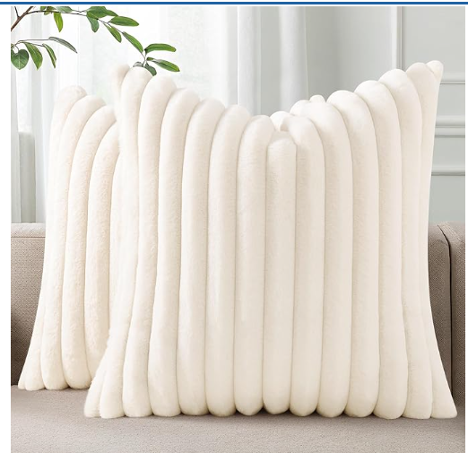 Photo 1 of ***STYLE DIFFERS/PHOTO FOR REFERENCE*** Pallene Faux Fur Plush Throw Pillow Covers 18x18 Set of 2, Luxury Soft Fluffy Striped Decorative Pillow Covers for Sofa, Couch, Living Room