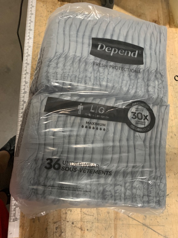 Photo 1 of ***SEE NOTES ***Depend Fresh Protection Adult Incontinence Underwear for Men, Disposable, Maximum, Large, Grey, 72 Count (2 Packs of 36), Packaging May Vary