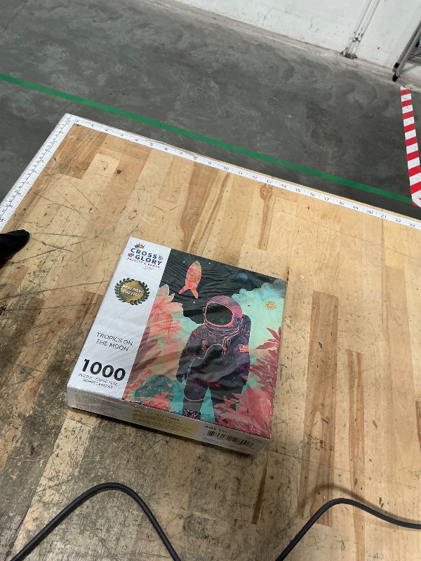 Photo 1 of **UNKNOWN MISSING PIECES** Cross & Glory - Tropics on The Moon - 1000 Piece Jigsaw Puzzle for Adults | Stunning Artwork of Astronaut and Tropical Plants on The Moon | Challenging Puzzle for Space Lovers Pieces