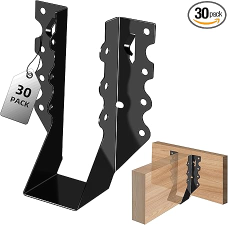 Photo 1 of (30-Pack) Calvana 2x6 Black Steel Joist Hangers, Double Shear Face Mount Rafter Brackets for Wood, Hurricane Ties for Rafters and Deck Brackets, for Pergola Hardware, Floors, Decks, Ceilings
