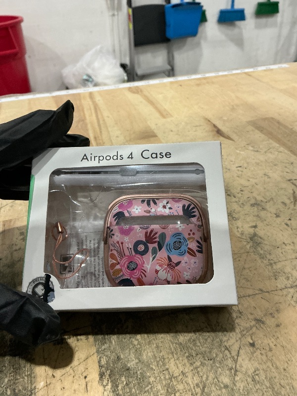 Photo 1 of **MISSING PIECES** Inesore with Safety Lock for AirPods 4 Case Cover 2024,Floral Cute AirPod 4th Generation Case for Women Girly with Cleaner Kit and Keychain- Pink Berry Flower