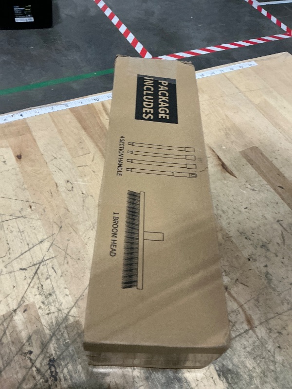 Photo 1 of 16 Inch Push Broom Outdoor 2 in 1 with Rubber Squeegee and Stiff Bristle Deck Brush 58" Long Handle for Deck Patio Garage Warehouse Driveway Concrete Floor Cleaning Scrubbing(Blue)