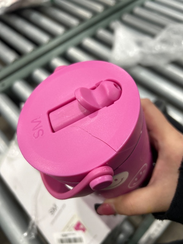 Photo 1 of *** CRACKED LID ***Simple Modern Trek Pivot | 24oz Kids Flip Straw Tumbler with Handle and Silicone Boot | Insulated Water Bottle Stainless Steel Cup | School Travel Jug | Pink Happy Faces