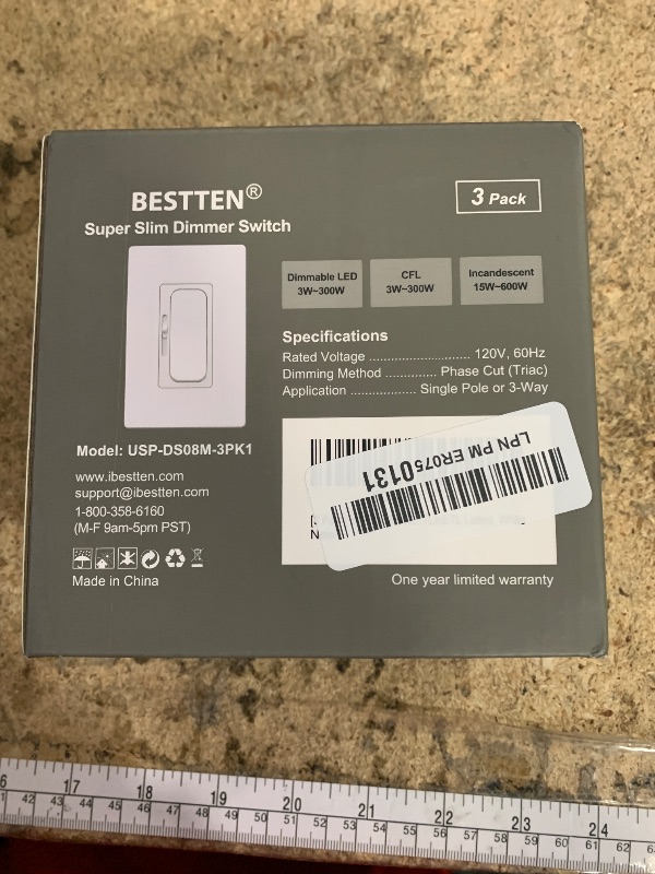 Photo 1 of [3 Pack] BESTTEN Super Slim Digital Dimmer Switch with MCU Smart-chip, Single Pole or 3 Way Dimmable Light Switch, Quiet Rocker, for LED, CFL, Incandescent, Halogen, ETL Listed, White