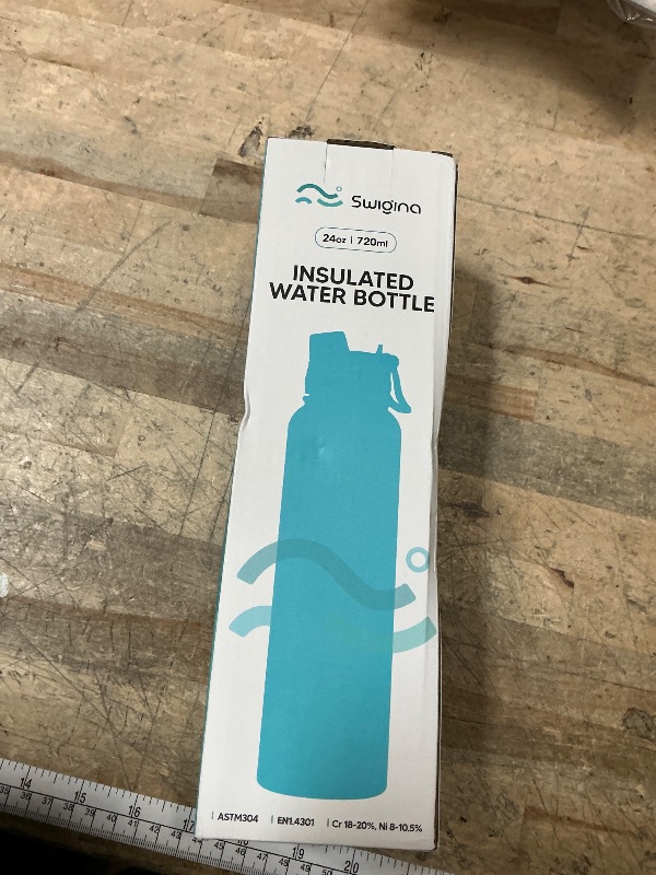 Photo 1 of (see all images) Swigina [2-IN-1 LID] Insulated Water Bottle with Silicone Boot (36hrs Cold/18hrs Hot) - DIY Stickers, Leakproof, BPA Free, 24 oz