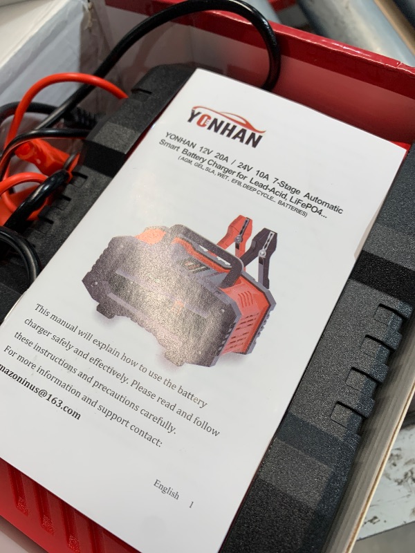 Photo 1 of (used) YONHAN Battery Charger 20A 12V/24V LiFePO4 Lead Acid Fully Automatic Battery Maintainer, Car Battery Trickle Charger Automotive w/Repair