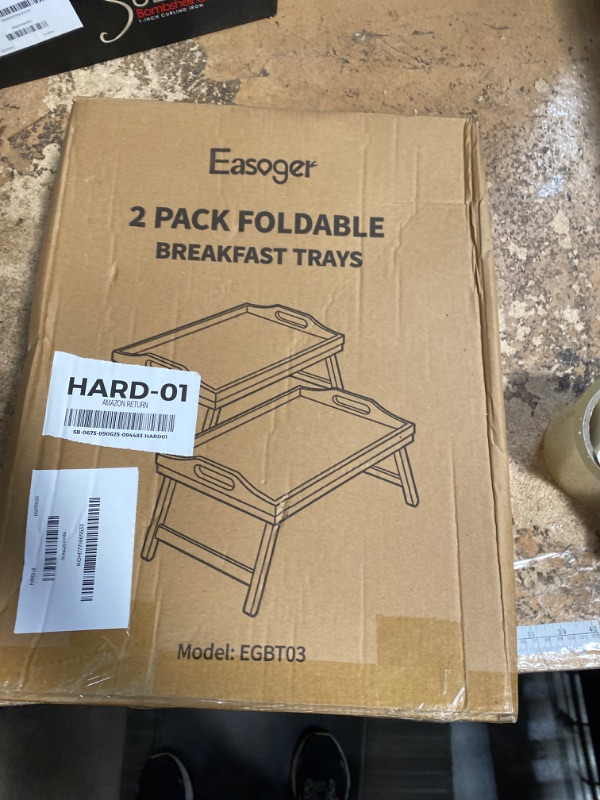 Photo 1 of 2 Pack Breakfast in Bed Tray for Eating, 16.92 x 12.6 Inch Bed Table Tray with Folding Legs & Handles, Bamboo Food Lap Trays Fits for Adult Kids Eating/TV/Surgery Recovery by Easoger. Set of 2