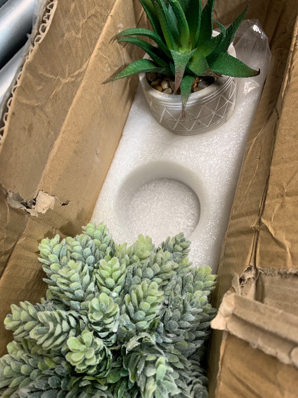 Photo 1 of (incomplete)(see images) Winlyn Set of 3 Mini Faux Succulent Potted Plants Artificial Aloe Hops String of Pearls Fake Succulents in Gray Geometric Concrete Pots