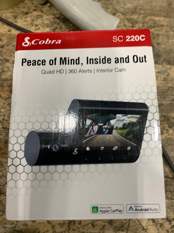 Photo 1 of *** PARTS ONLY *** Cobra Smart Dual View Front and Cabin Dash Cam (SC 220C) - QHD 1440P Resolution, 360 Alerts, Parking Live View, Incident Reports, Emergency MayDay, 16 GB SD Card Included, CarPlay & Android Auto