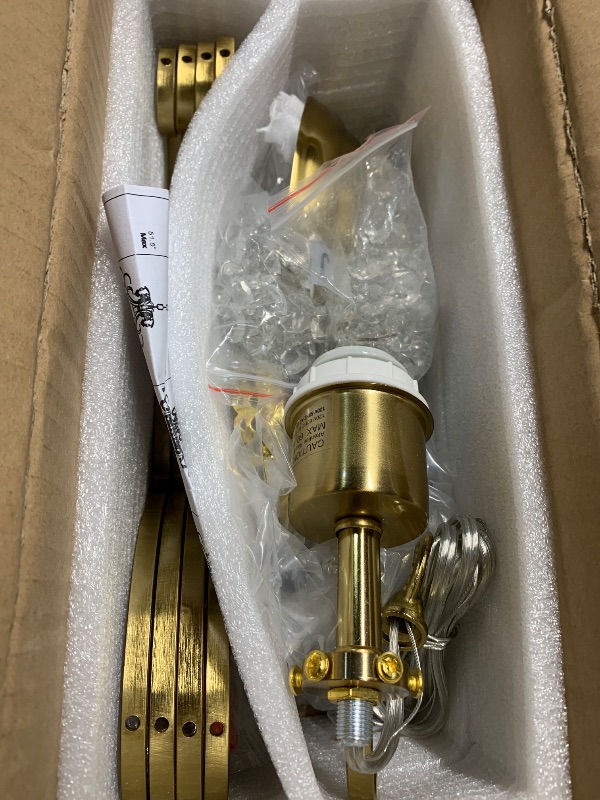 Photo 1 of (please see all images) (used) FLSFU Modern Gold Mini Chandelier, Crystal Light Fixtures Ceiling Mount 1 Light Small Crystal Chandeliers for Bedroom Elegant Crystal Pendant 