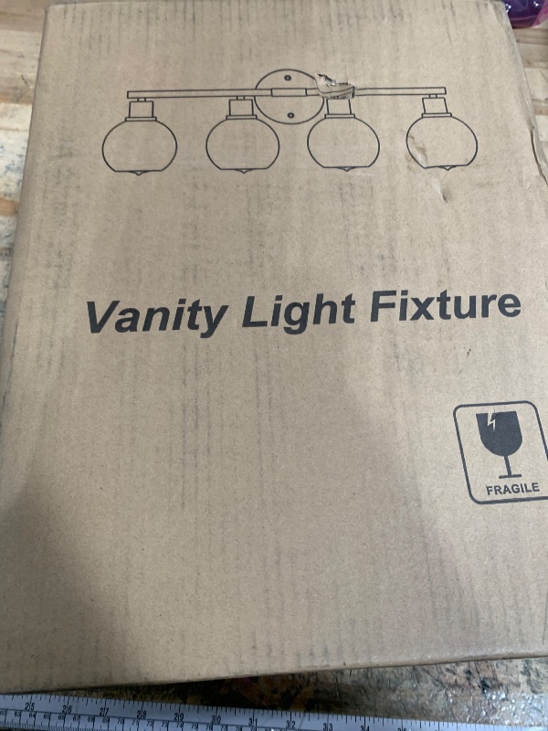 Photo 1 of 2025 Upgrade 4-Light Bathroom Light Fixtures, Black Bathroom Lights Over Mirror with Clear Glass Globe Shade, Vanity Lights for Bathroom Kitchen Living Room Hallway Cabinet Bedroom Porch