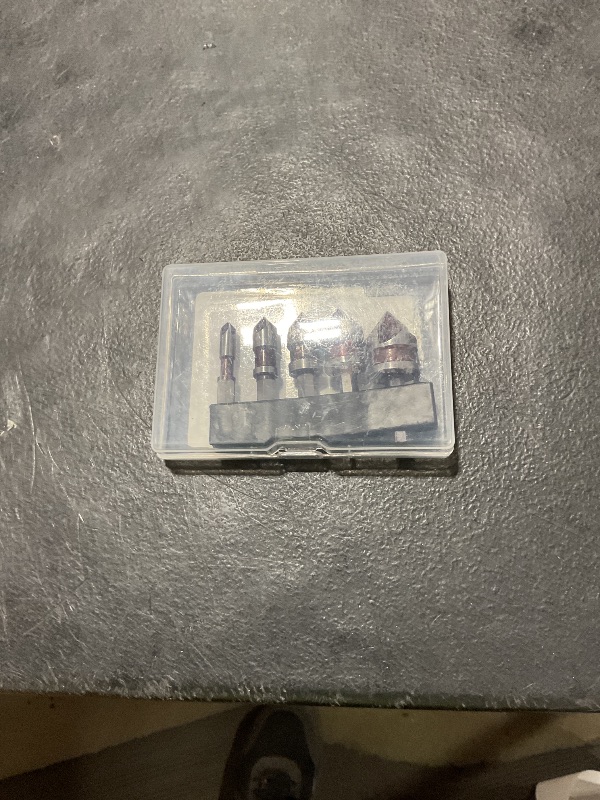 Photo 1 of 5PCS Countersink Drill Bit Set, 82 Degree HSS Counter Sink Drill Bit for Wood, Metal, Plastic, 1/4"-3/4" with 1/4" Hex Shank Countersink Bit Set