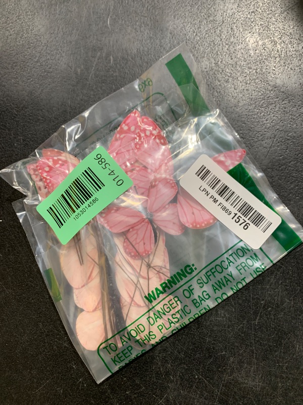 Photo 1 of 12 Pack Butterfly Decorations, DIY 3D Butterfly Stakes Decor, 2 Sizes of Butterfly Ornament for Home Fake Flower Floral Supplies Tea Party Wedding Easter Christmas Spring Fall. (Light rose red 1)